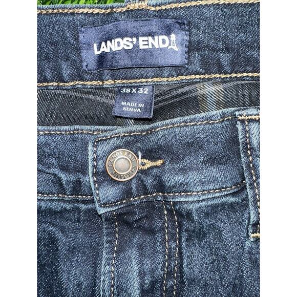 VINTAGE Lands' End Mens Plaid Lined Dark Washed Denim 38 Jeans Fits 38x32 - Picture 10 of 11